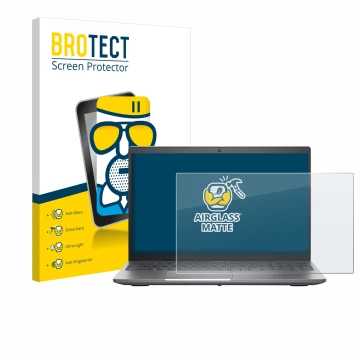 Front side of a product packaging with the brand logo BROTECT. Next to it is the device Dell Precision 3580 shown with the cor