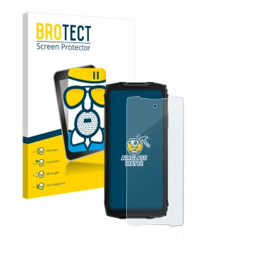 Front side of a product packaging with the brand logo BROTECT. Next to it is the device Blackview BV9300 Pro shown with the co