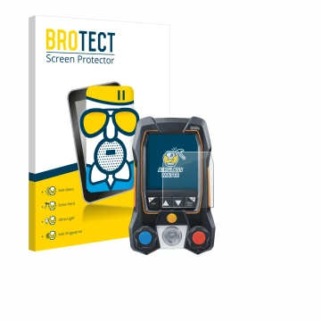 Front side of a product packaging with the brand logo BROTECT. Next to it is the device Testo 550s shown with the correspondin