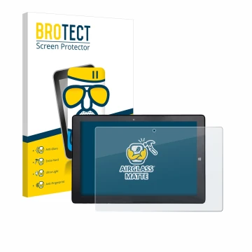 Front side of a product packaging with the brand logo BROTECT. Next to it is the device Awow AiBook 10 shown with the correspo