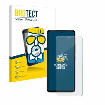 Front side of a product packaging with the brand logo BROTECT. Next to it is the device HMD Pulse shown with the corresponding