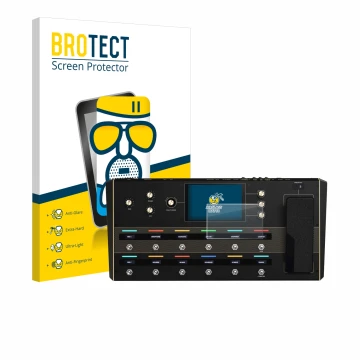 Front side of a product packaging with the brand logo BROTECT. Next to it is the device Headrush Prime shown with the correspo