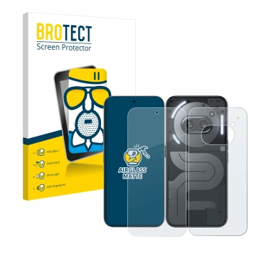Front side of a product packaging with the brand logo BROTECT. Next to it is the device Nothing Phone (2a) Plus (Front+Back) s