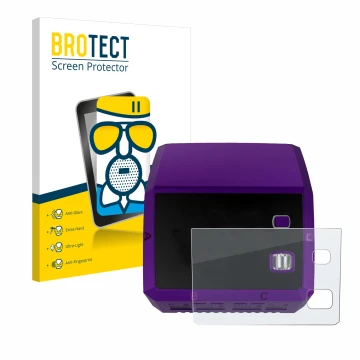 Front side of a product packaging with the brand logo BROTECT. Next to it is the device SkyRc Q200 neo shown with the correspo
