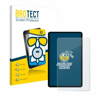 Front side of a product packaging with the brand logo BROTECT. Next to it is the device Blackview Tab 18 shown with the corres