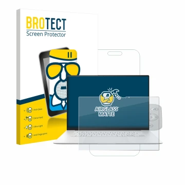 Front side of a product packaging with the brand logo BROTECT. Next to it is the device ASUS ZenBook S 16 shown with the corre