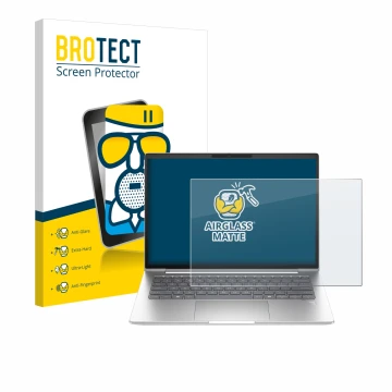 Front side of a product packaging with the brand logo BROTECT. Next to it is the device HP ProBook 440 G11 shown with the corr