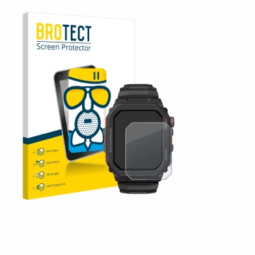 Front side of a product packaging with the brand logo BROTECT. Next to it is the device Zeblaze Ares GPS shown with the corres