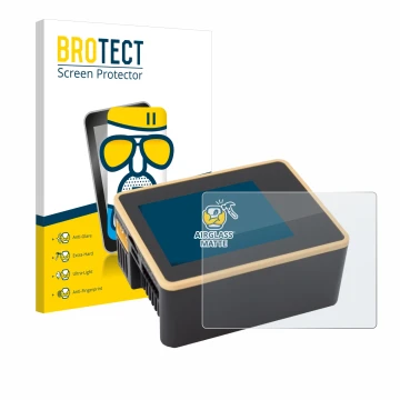 Front side of a product packaging with the brand logo BROTECT. Next to it is the device Junsi iCharger X6 shown with the corre