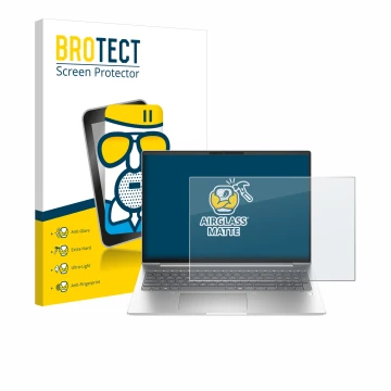 Front side of a product packaging with the brand logo BROTECT. Next to it is the device HP ProBook 460 G11 shown with the corr