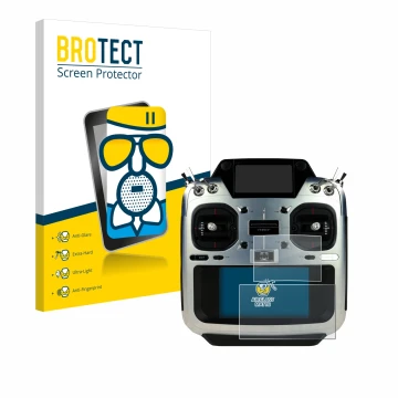 Front side of a product packaging with the brand logo BROTECT. Next to it is the device Futaba T26SZ shown with the correspond