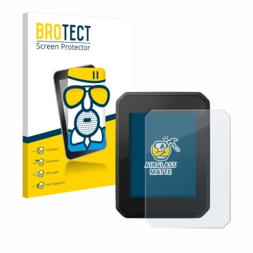 Front side of a product packaging with the brand logo BROTECT. Next to it is the device FIT Display Compact 2.0 shown with the