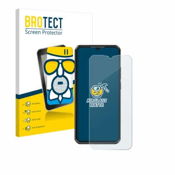 Front side of a product packaging with the brand logo BROTECT. Next to it is the device Oukitel WP50 shown with the correspond