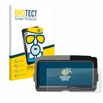 Front side of a product packaging with the brand logo BROTECT. Next to it is the device Harley Davidson Soundstream V2 shown w