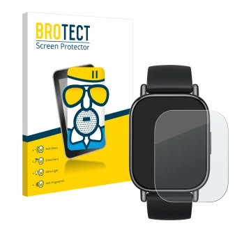 Front side of a product packaging with the brand logo BROTECT. Next to it is the device Xiaomi Redmi Watch 5 Lite shown with t