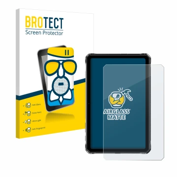 Front side of a product packaging with the brand logo BROTECT. Next to it is the device Doogee R10 shown with the correspondin