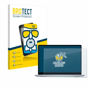 Front side of a product packaging with the brand logo BROTECT. Next to it is the device Dell Inspiron 14 7445 2-in-1 shown wit