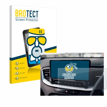 Front side of a product packaging with the brand logo BROTECT. Next to it is the device Kia XCeed 2024 shown with the correspo