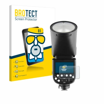 Front side of a product packaging with the brand logo BROTECT. Next to it is the device Godox TT685 II shown with the correspo