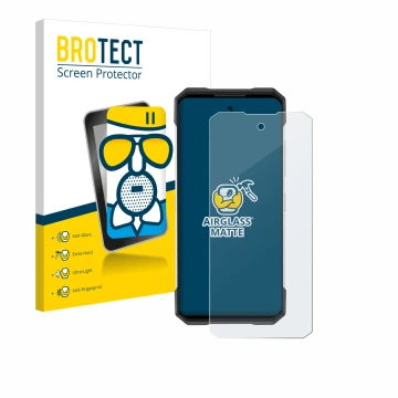 Front side of a product packaging with the brand logo BROTECT. Next to it is the device Doogee S200 shown with the correspondi