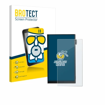 Front side of a product packaging with the brand logo BROTECT. Next to it is the device iBasso DX180 shown with the correspond