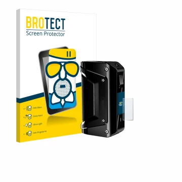 Front side of a product packaging with the brand logo BROTECT. Next to it is the device geekvape Aegis 3 shown with the corres
