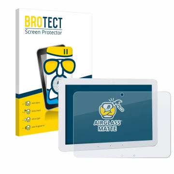 Front side of a product packaging with the brand logo BROTECT. Next to it is the device Amazon Echo Hub 8