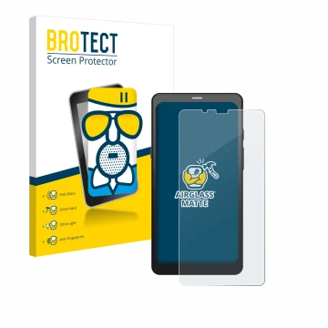 Front side of a product packaging with the brand logo BROTECT. Next to it is the device Boox Palma 2 shown with the correspond