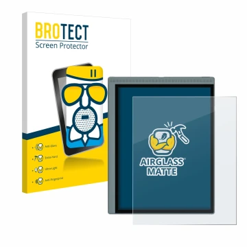 Front side of a product packaging with the brand logo BROTECT. Next to it is the device Bigme B1051C shown with the correspond