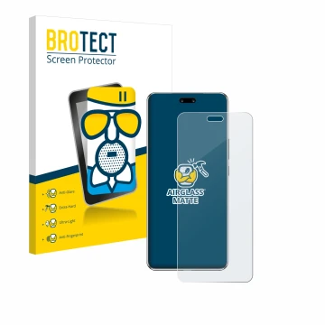 Front side of a product packaging with the brand logo BROTECT. Next to it is the device Huawei Nova 13 Pro shown with the corr