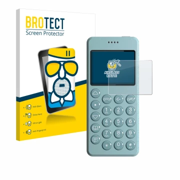 Front side of a product packaging with the brand logo BROTECT. Next to it is the device Punkt MP02 shown with the correspondin