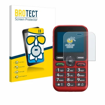 Front side of a product packaging with the brand logo BROTECT. Next to it is the device Doro Leva L10 shown with the correspon