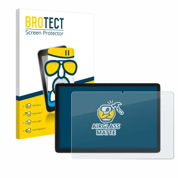 Front side of a product packaging with the brand logo BROTECT. Next to it is the device Feonal D106 10.1