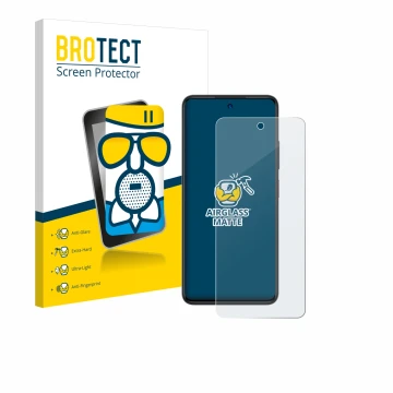 Front side of a product packaging with the brand logo BROTECT. Next to it is the device ZTE Blade A75 4G shown with the corres