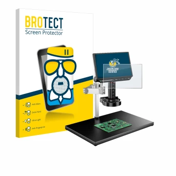 Front side of a product packaging with the brand logo BROTECT. Next to it is the device Tomlov TM4K-AF-MAX shown with the corr