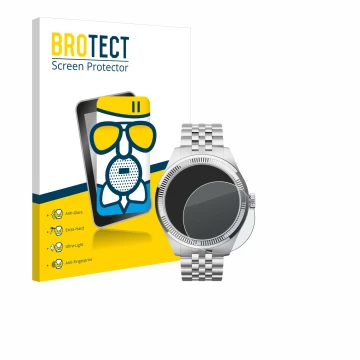 Front side of a product packaging with the brand logo BROTECT. Next to it is the device Withings ScanWatch Nova Brilliant (39 