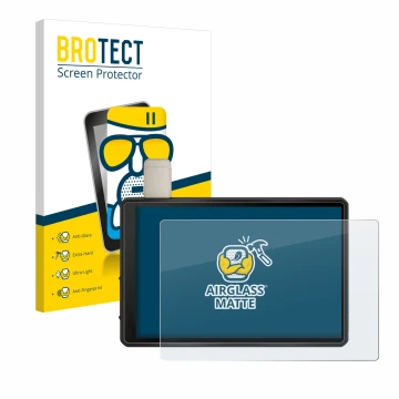 Front side of a product packaging with the brand logo BROTECT. Next to it is the device Garmin Tread XL Overland Edition 10