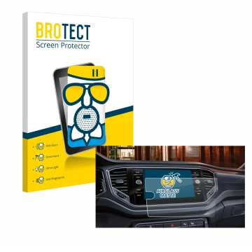 Front side of a product packaging with the brand logo BROTECT. Next to it is the device Volkswagen Touran 2.0 Discover Media 8