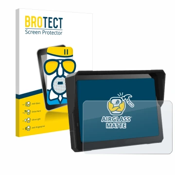 Front side of a product packaging with the brand logo BROTECT. Next to it is the device Carpuride W702 Pro 7