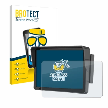 Front side of a product packaging with the brand logo BROTECT. Next to it is the device Carpuride W702B Pro 7