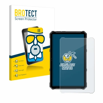 Front side of a product packaging with the brand logo BROTECT. Next to it is the device Ulefone Armor Pad 4 Ultra shown with t