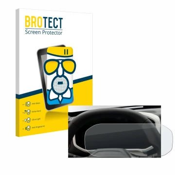 Front side of a product packaging with the brand logo BROTECT. Next to it is the device Dacia Duster Tacho (2024) shown with t