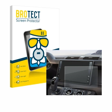 Front side of a product packaging with the brand logo BROTECT. Next to it is the device Land Rover Defender (2025) 10