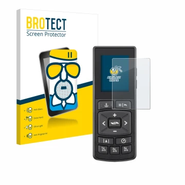 Front side of a product packaging with the brand logo BROTECT. Next to it is the device Minn Kota Advanced GPS Navigation show