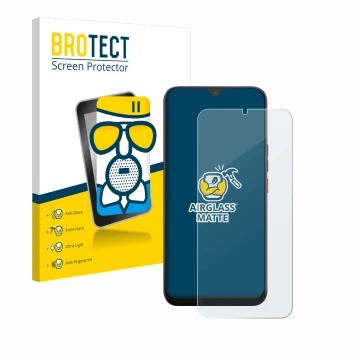 Front side of a product packaging with the brand logo BROTECT. Next to it is the device Volla Phone 22 shown with the correspo