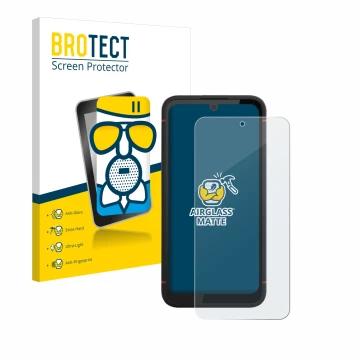 Front side of a product packaging with the brand logo BROTECT. Next to it is the device Volla Phone X23 shown with the corresp
