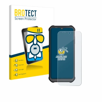 Front side of a product packaging with the brand logo BROTECT. Next to it is the device Sonim XP400 shown with the correspondi