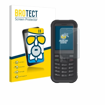 Front side of a product packaging with the brand logo BROTECT. Next to it is the device Sonim XP100 shown with the correspondi