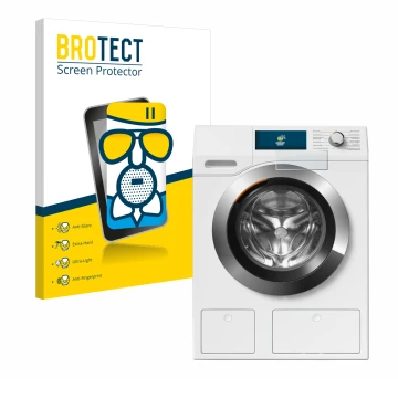 Front side of a product packaging with the brand logo BROTECT. Next to it is the device Miele WEH875 shown with the correspond