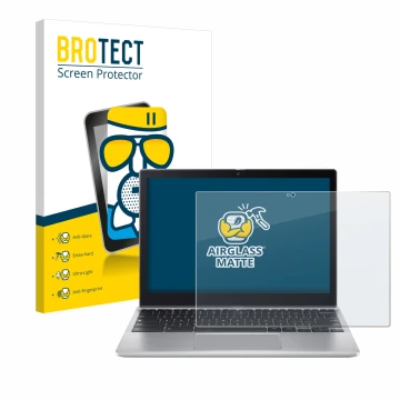 Front side of a product packaging with the brand logo BROTECT. Next to it is the device Acer Chromebook Spin 312 shown with th